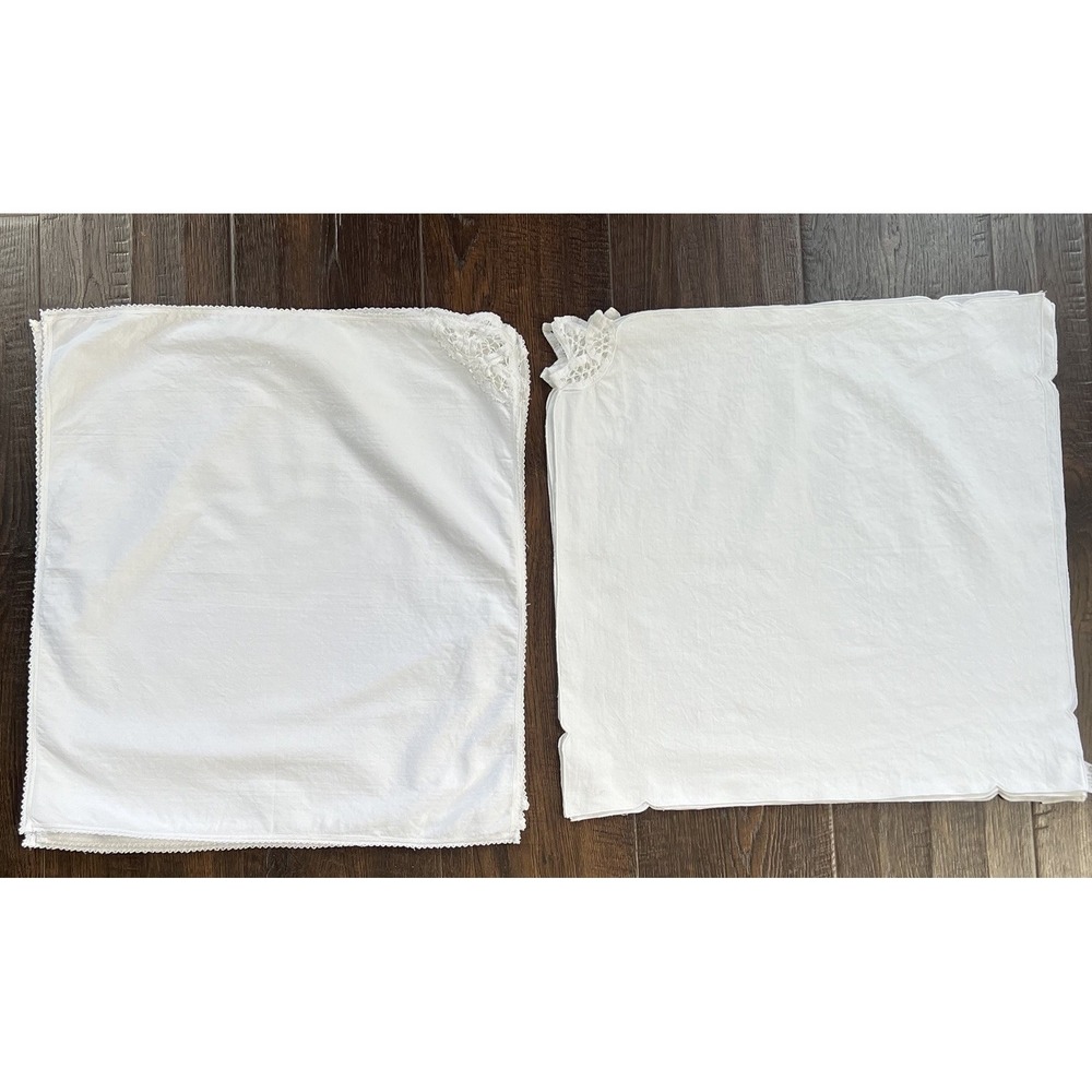 Vintage Set of 8 White Cotton Napkins Battenburg Lace Eyelet Scalloped Wedding